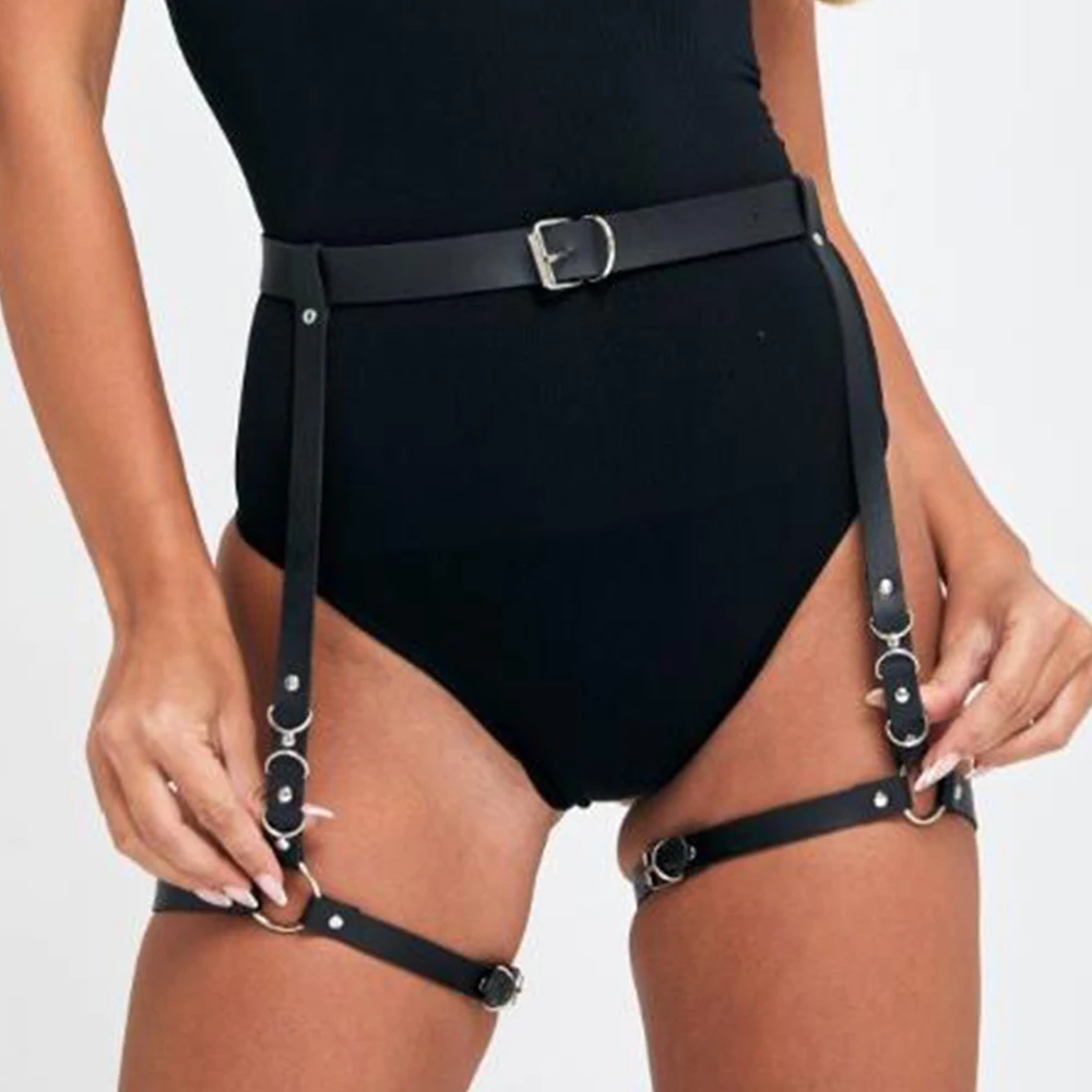 Women Leather Harness Sexy Thigh Garter Belt Body Bondage Erotic Underwear Suspenders BDSM Rave Festival Clothes Accessories