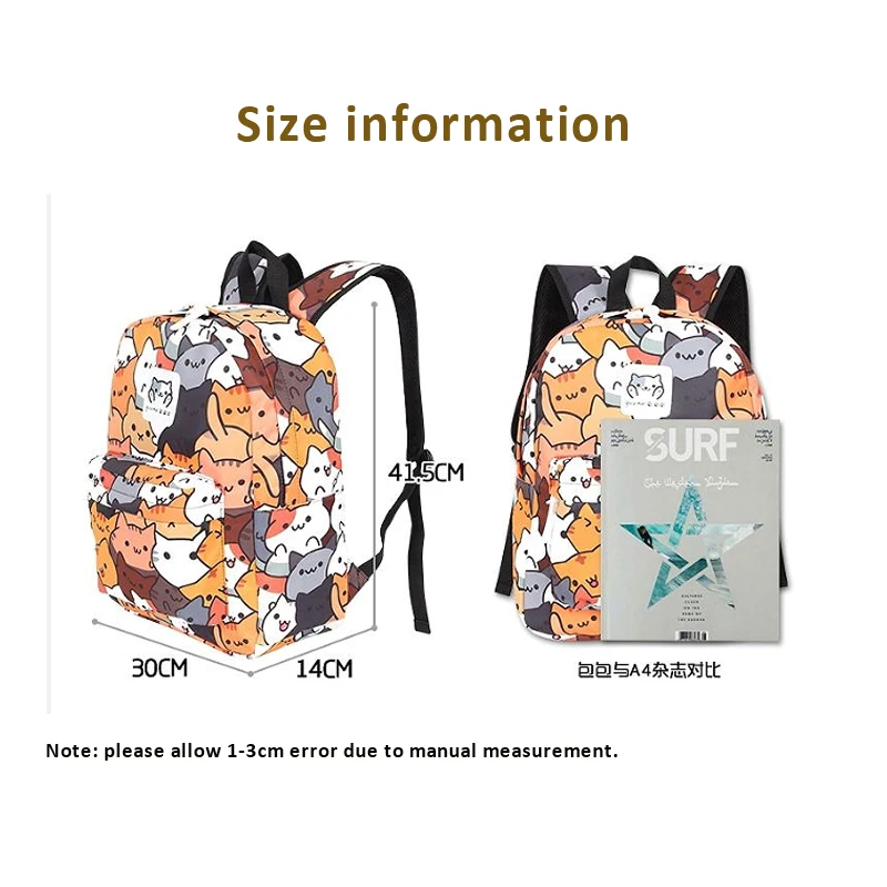 Simpatico gatto Ragazzi Ragazze Borsa per libri Zaino per la scuola Zaino da viaggio Mochila Zaino per studenti Amime 6