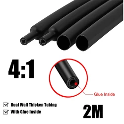 2M Waterproof Adhesive Heat Shrink Tubing - Black Dual Wall Insulated Tube - 2m