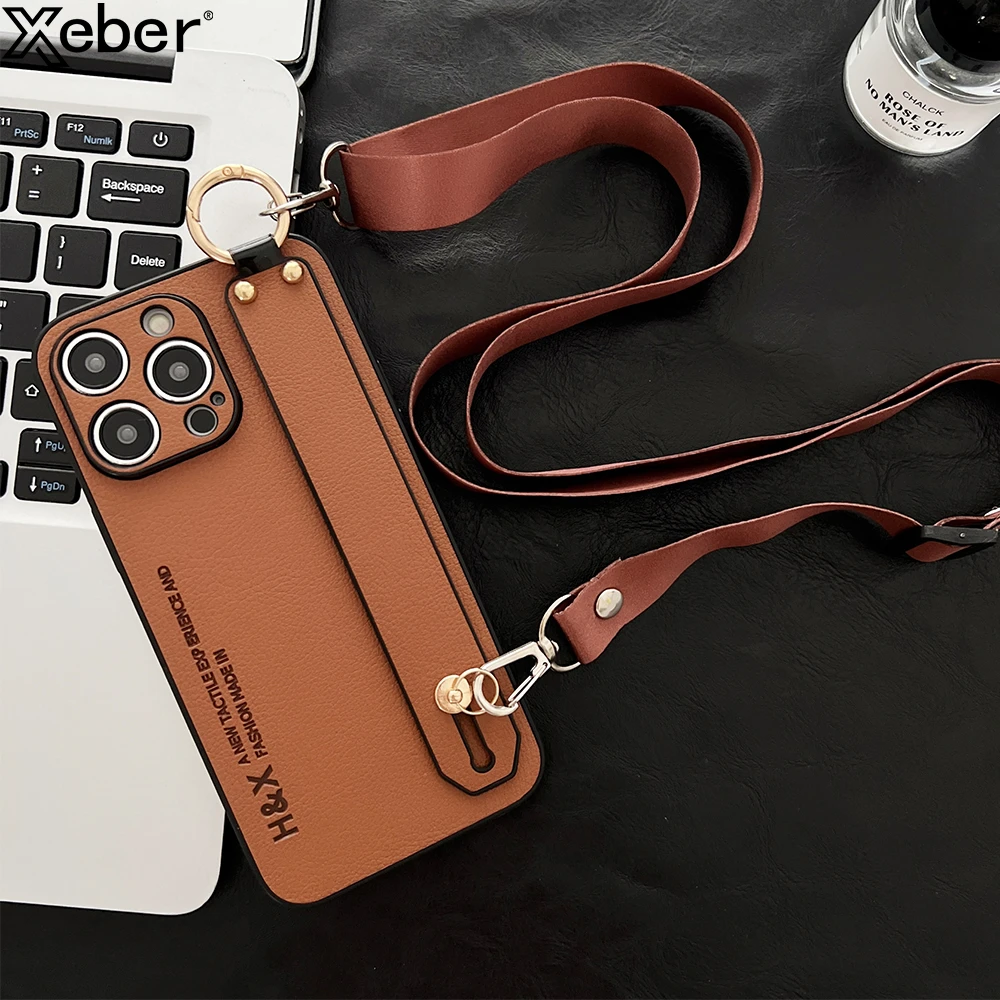 For iPhone 15 Pro Max 14 13 12 11 XS XR Luxury Leather Wrist Strap