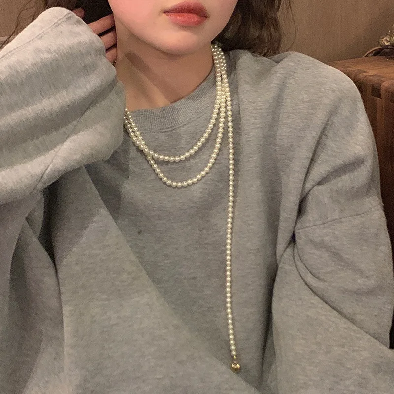 

KAITIN French Vintage Heart Pearl Multi-layer Necklace for Women Personality Trend Collarbone Sweat Chain Necklace Light Luxury