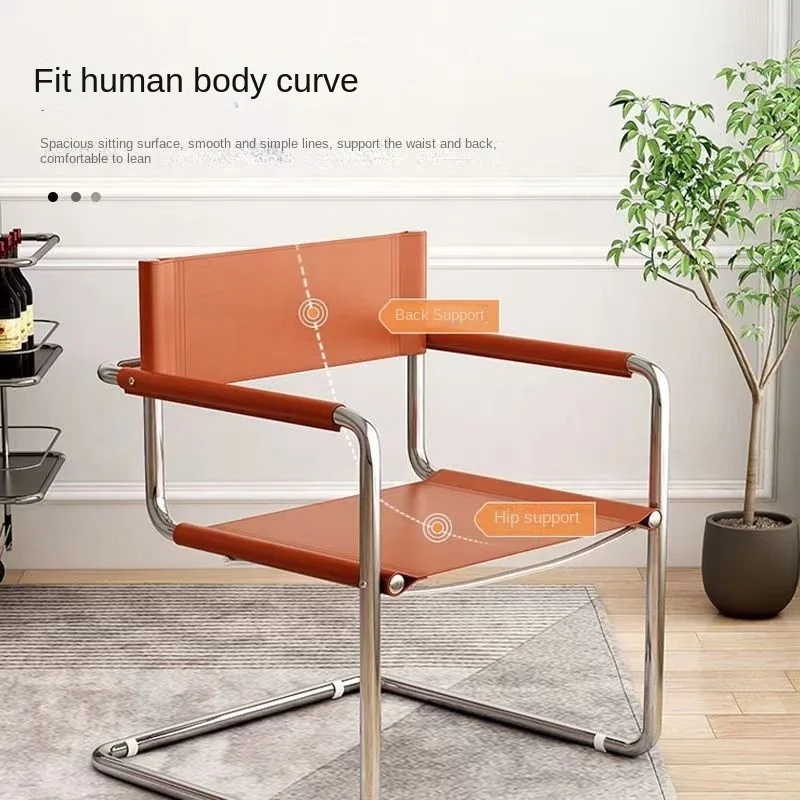 Vintage Armchair For Gentlemen Stainless Steel Saddle Leather Dining Chair Bauhaus Chair Chaise Salle A Manger