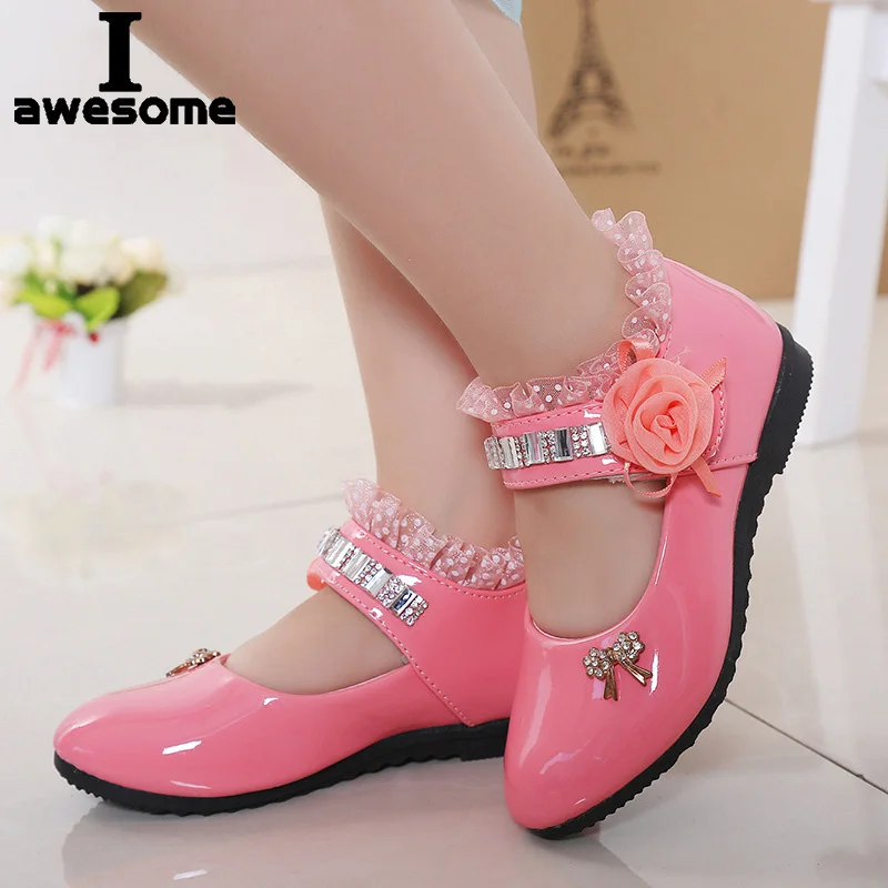 

2021 New Children Elegant Princess PU Leather Sandals Kids Girls Wedding Dress Party Beaded Shoes College Sweet Style For Girls