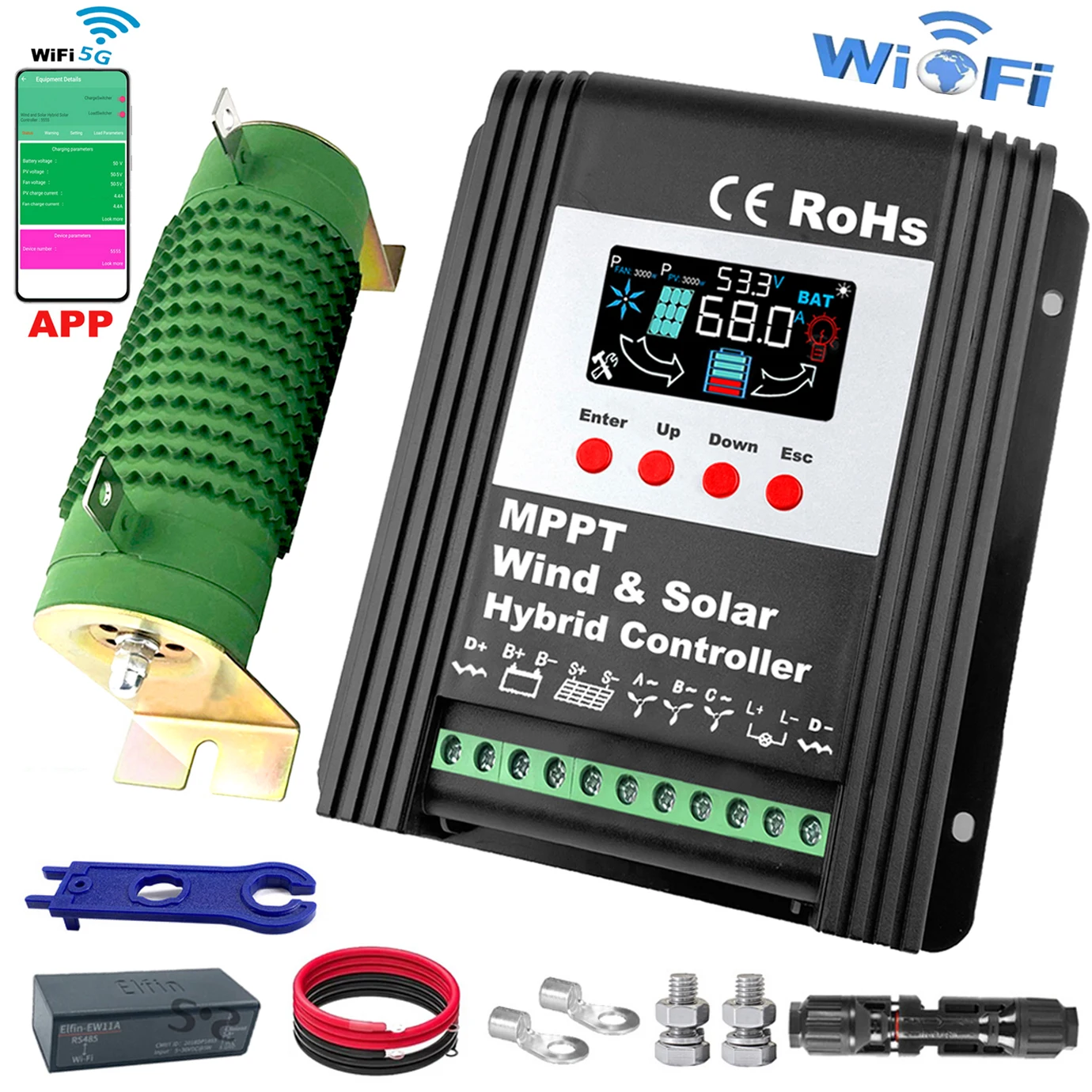 6000WMPPTHybridSolarWindChargeController12V24V48VPVWind