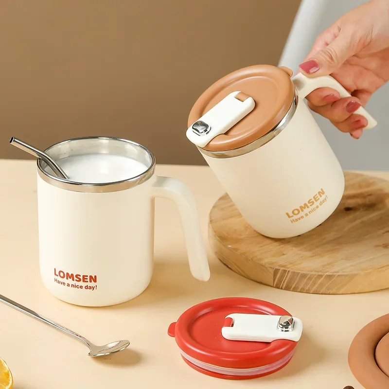 Stainless Steel Mug Double-layer Ironing Thermos Cup Home Office Dormitory with Cover Coffee Cup Tea