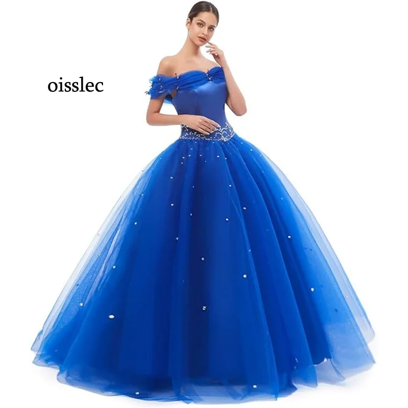 

Платье Oisslec Quinceanera, свадебное платье с открытыми плечами и вырезом, платье подружки невесты с бисером, платье на шнуровке для выпускного вечера, бальное платье