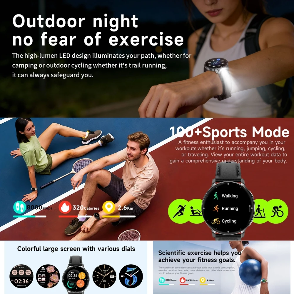 2026New 7.6mm Ultra-Slim SmartWatch Women Health Monitoring Outdoor Flashlight Sleep Monitoring Bluetooth Call Smart Watch Women 4