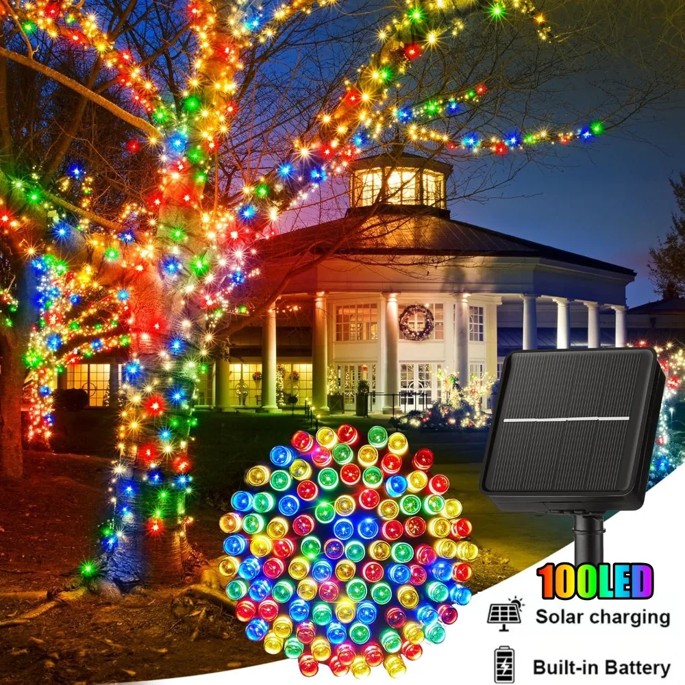 Solar-Powered Waterproof LED Fairy Lights – 100 Lights, 8 Lighting Modes for Outdoor & Indoor Decor