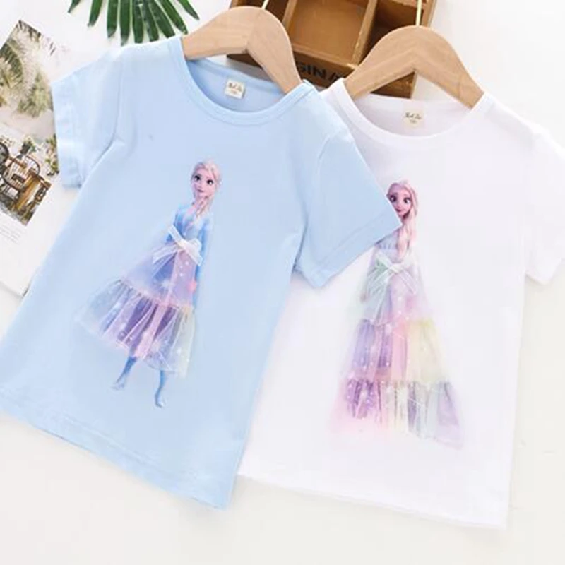 

Summer Short Sleeve Clothes Tshirt For Girls Baby Clothes Kids Princess Cotton Clothes Frozen Tees Toddler Children Top Tshirts