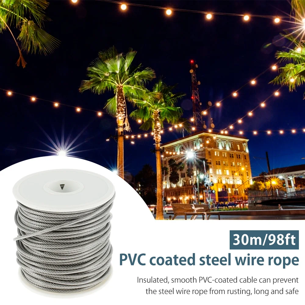 Stainless Steel Cable Rope 15M/30M Heavy Duty Garden Wire Cable Railing Wire Fence Roll Kits for Outdoor Tent Rope Cleaning