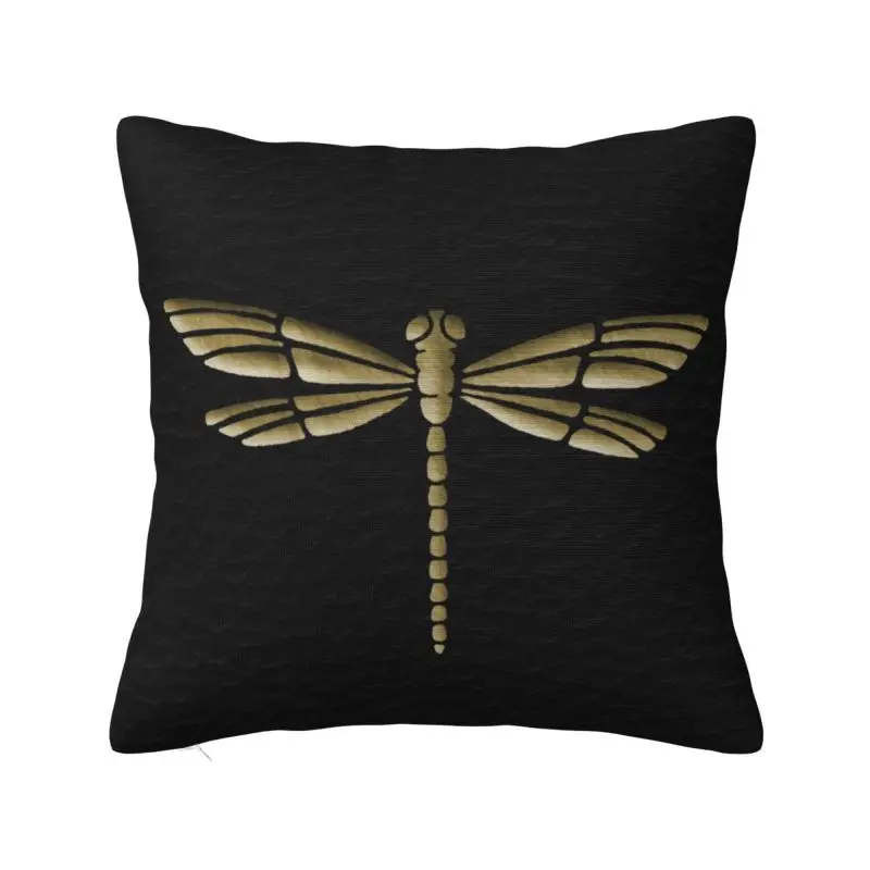 

Gold Dragonfly Embossed Look Black Leather Texture Square Pillow Case Home Decorative Printed Cushion Cover for Sofa