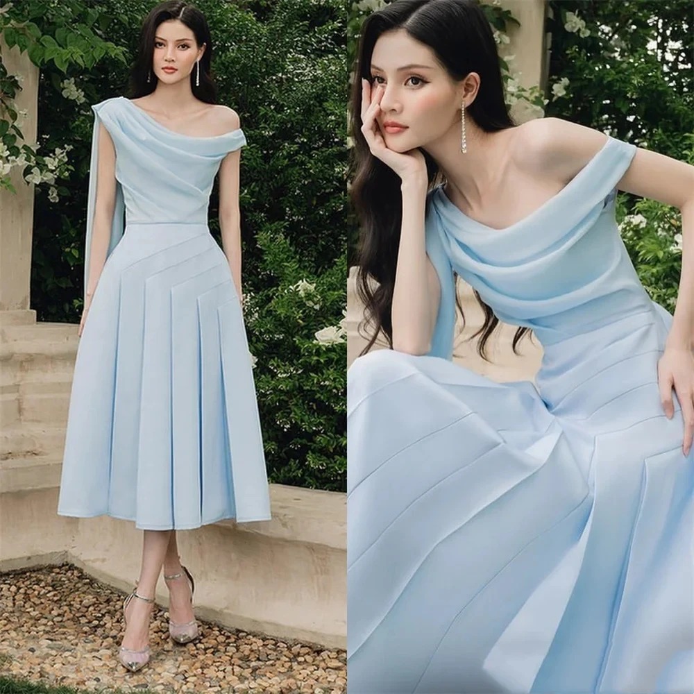

Sexy Pleat Ruched Homecoming Dress A-line Off-the-shoulder Bespoke Evening Occasion Gown