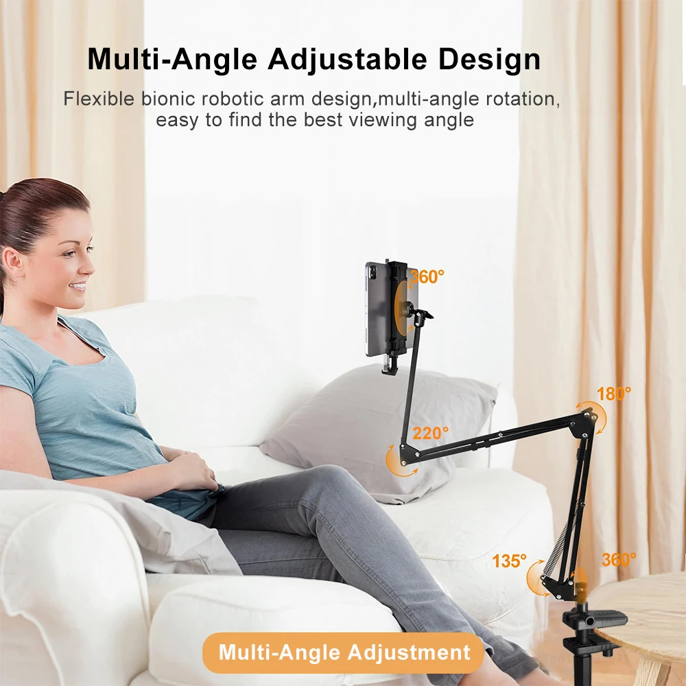 Tablet Stand Holder for Bed Rotatable Phone Stand for 4-12.9" iPad Pro Samsung Tab Xiaomi Pad Tablet Adjustable Holder Long Arm 3