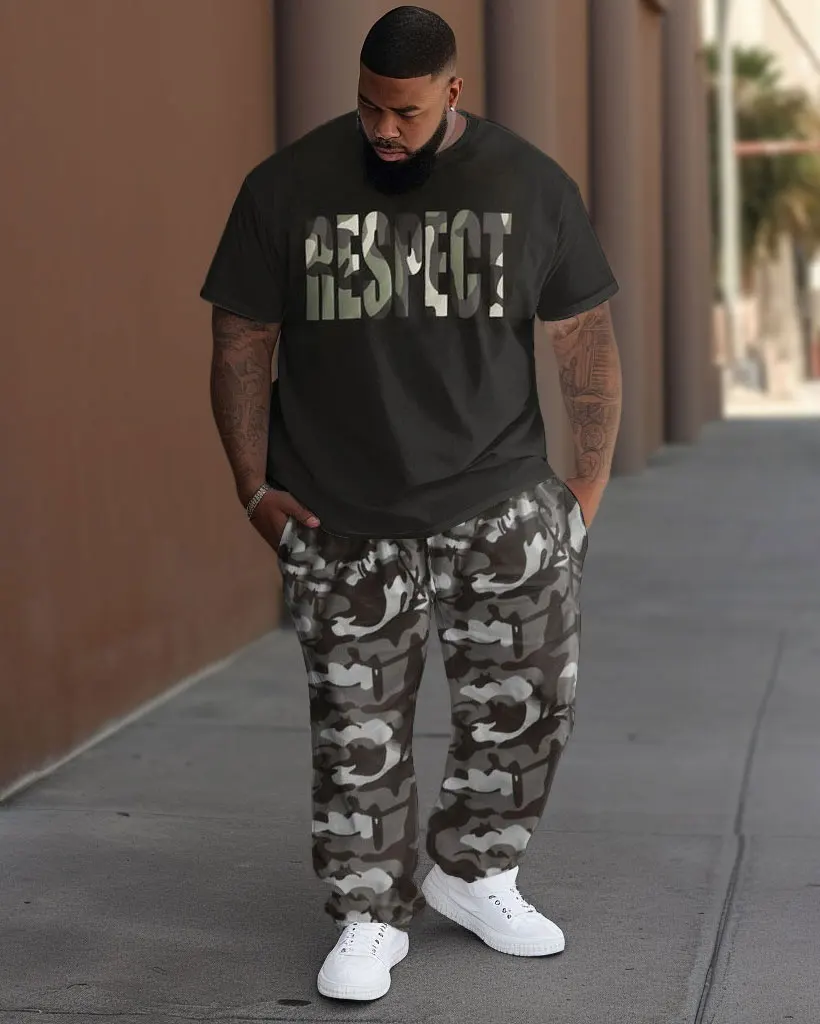 Biggmans Camouflage Two Piece T-Shirt Sets for Men's Clothing Casual Street Hip-Hop Large Pants Big Plus Size Suit