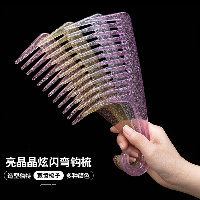 Crystal plastic wide toothed comb hook handle toreduce hair loss hair salon dyeing styling brush Special for real hair wigs