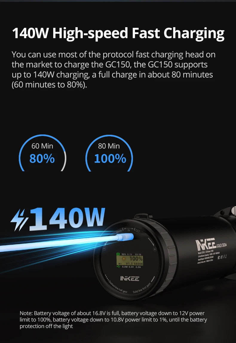 INKEE GC150 2600K-6500K 150W Power Integrated LED Light 9600mAh Fill Light for O