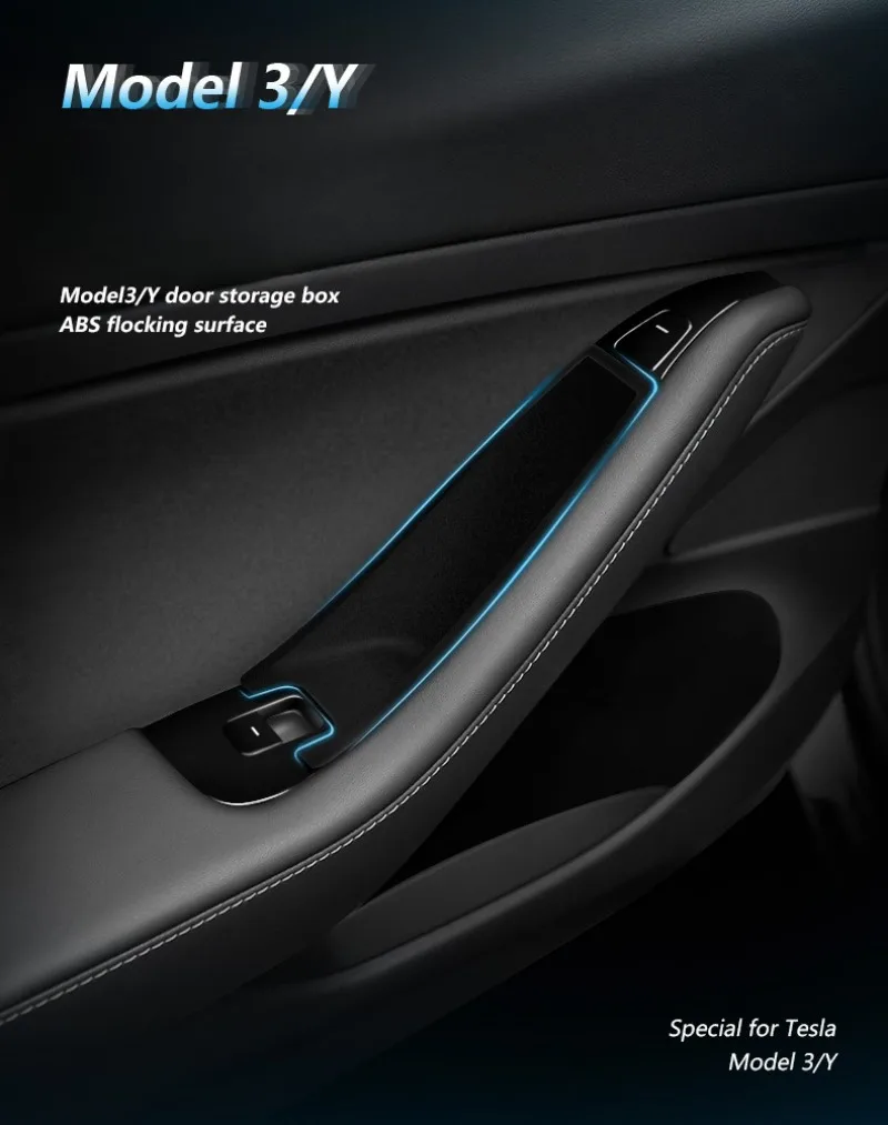 For Tesla Model 3/3 Highland Y/Y Juniper Car Side Door Handle Storage Box ABS/Fl