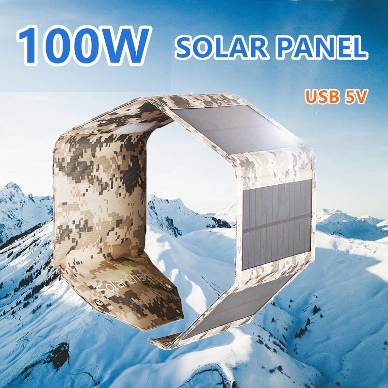 

100W Folding Solar Panel USB 5V Solar Charger Portable Waterproof Solar Cell Outdoor Mobile Power for Camping Hiking with Cable