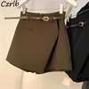 High Waist Wide Leg Mini Skirts Women Belts Solid Color Autumn Winter Loose A-line Simple Korean All-match Comfortable Casual 1