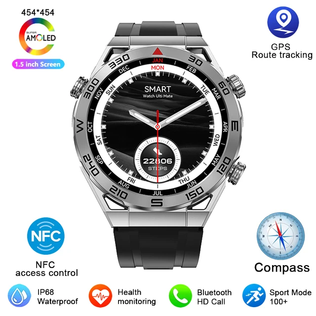 2023 New NFC ECG+PPG Bluetooth Call Smartwatch GPS Tracker Motion