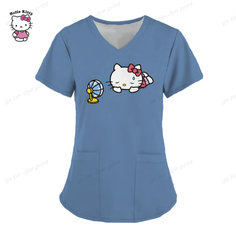 thumbnail image 1 of Ropa de mujer, camisetas de verano, camisetas de Hello Kitty, camisetas con cuello en V, camisetas con bolsillos, uniformes de enfermera, camisetas de hospital, camisetas para mujer 2023, 1 of 5