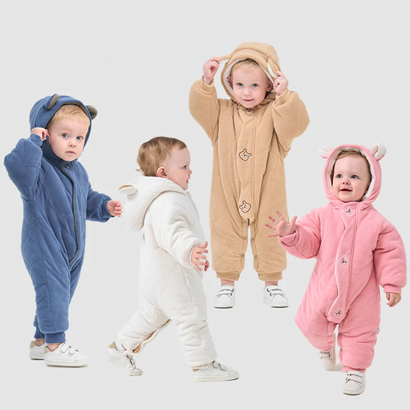 Newborn Baby Jumpsuit Winter Warm Infant Jacket Hooded Kids Outwear Thicken Cartoon Boys Romper Baby Girl Clothes 0 to 18 Months