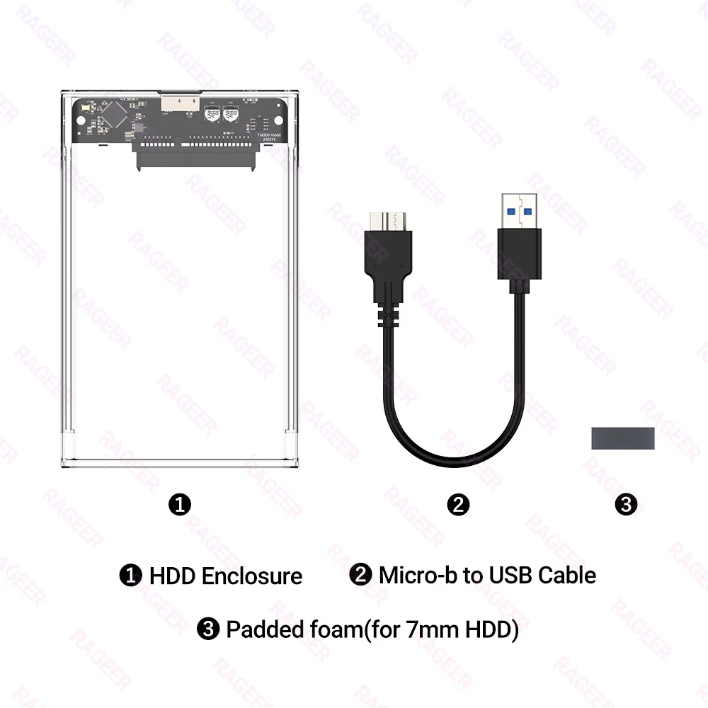 레이지어 2.5 외장 하드 드라이브 엔클로저 USB 3.0 to SATA 투명 하드 디스크 케이스 (7mm/9.5mm SATA HDD/SSD 최대 6TB 지원, UASP 지원)