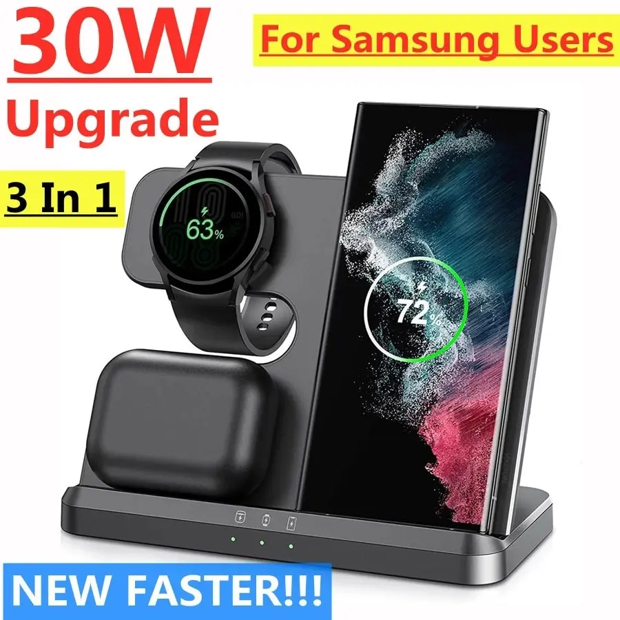 3 In 1 Draadloze Oplader Standaard Voor Samsung S22 S21 S20 S10 Ultra Note Galaxy Watch 5 4