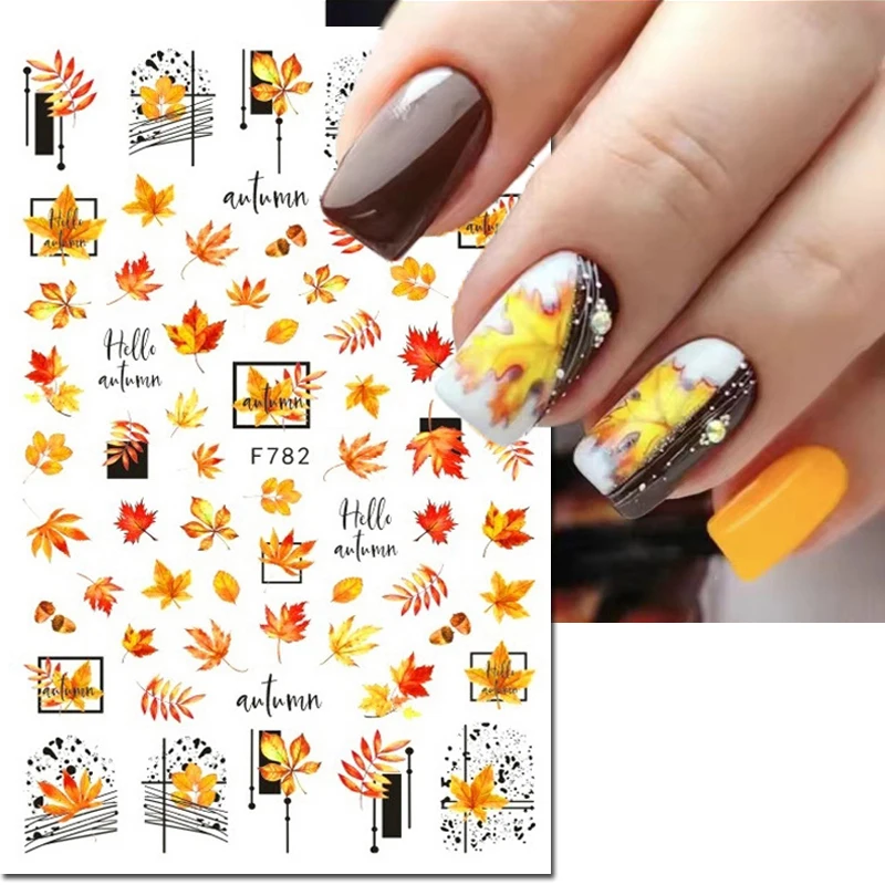 Nail Art 3d Adhesive Sliders Stickers Autumn Winter Xmas Maples Leafs Decals Accessories Decoration