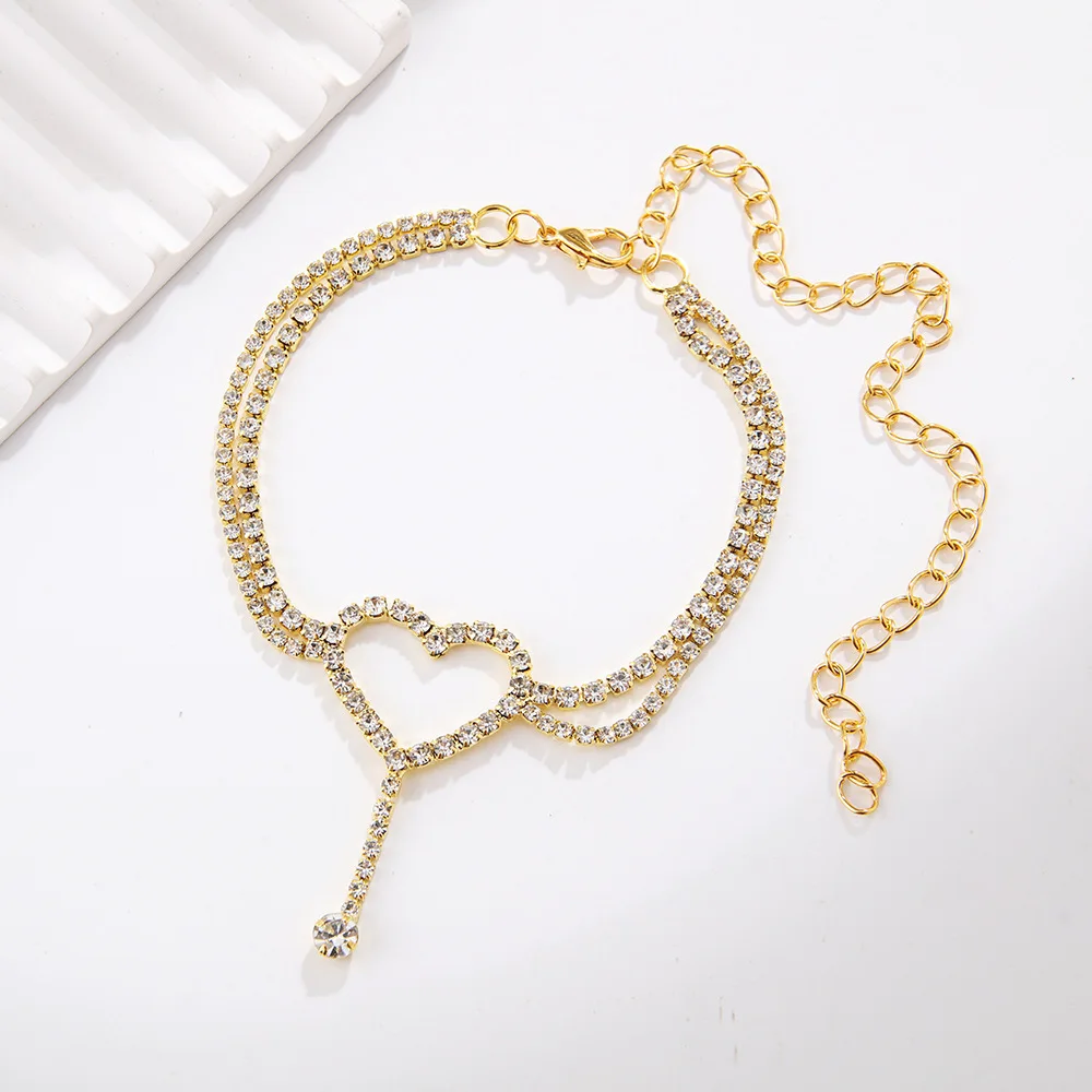 موضة بوهو شرابة القلب حجر الراين سلسلة القدم طبقة...