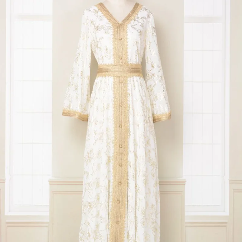 Dubai Evening Dress Bottom Grab Flower Gold Stamping Fashion Robe Dress