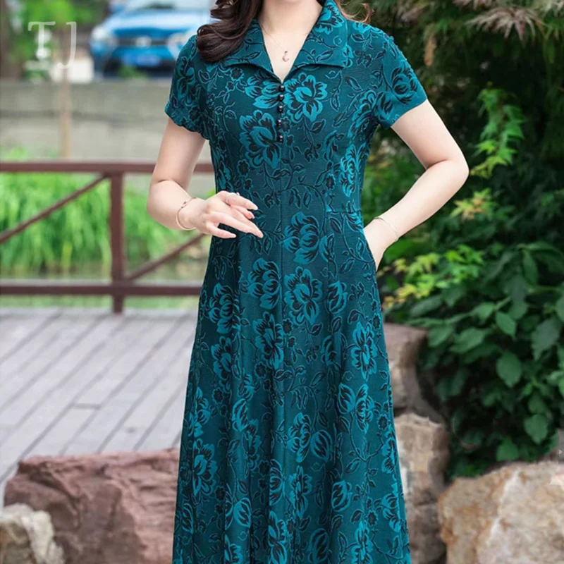 

2023 New Fashion Loose Printing Office Lady Simplicity Elegant Temperament Printing Elastic Waist Autumn Winter Thin Dresses