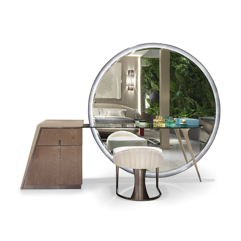 

Light luxury modern dressing table Italian storage cabinet integrated net red ins wind tempered glass high-end dressing table