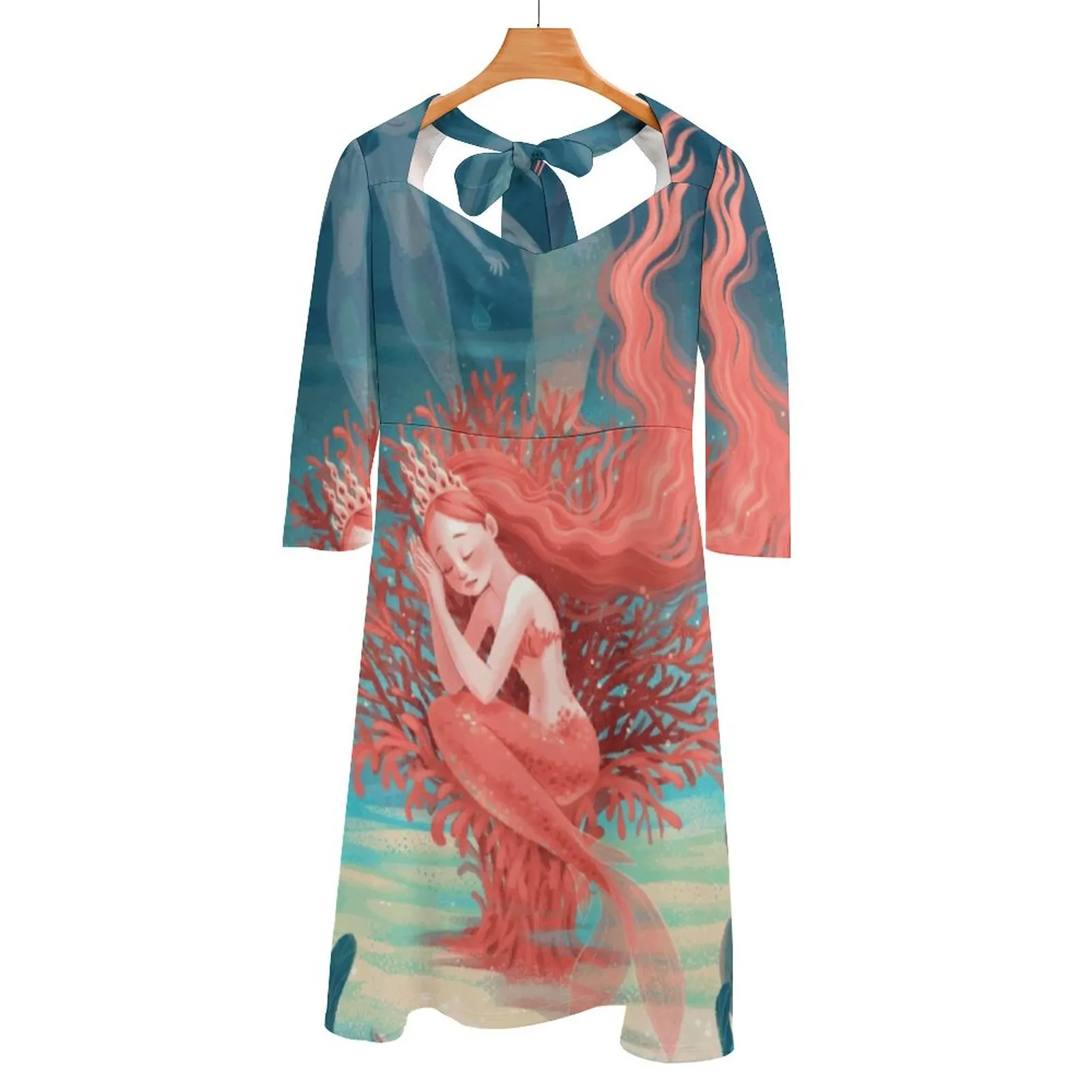 Living Coral Back Allacciatura Backless Dress Donna Kawaii Square Collar Dress 6Xl Little Mermaid Andersen Letteratura Sirena Da Favola