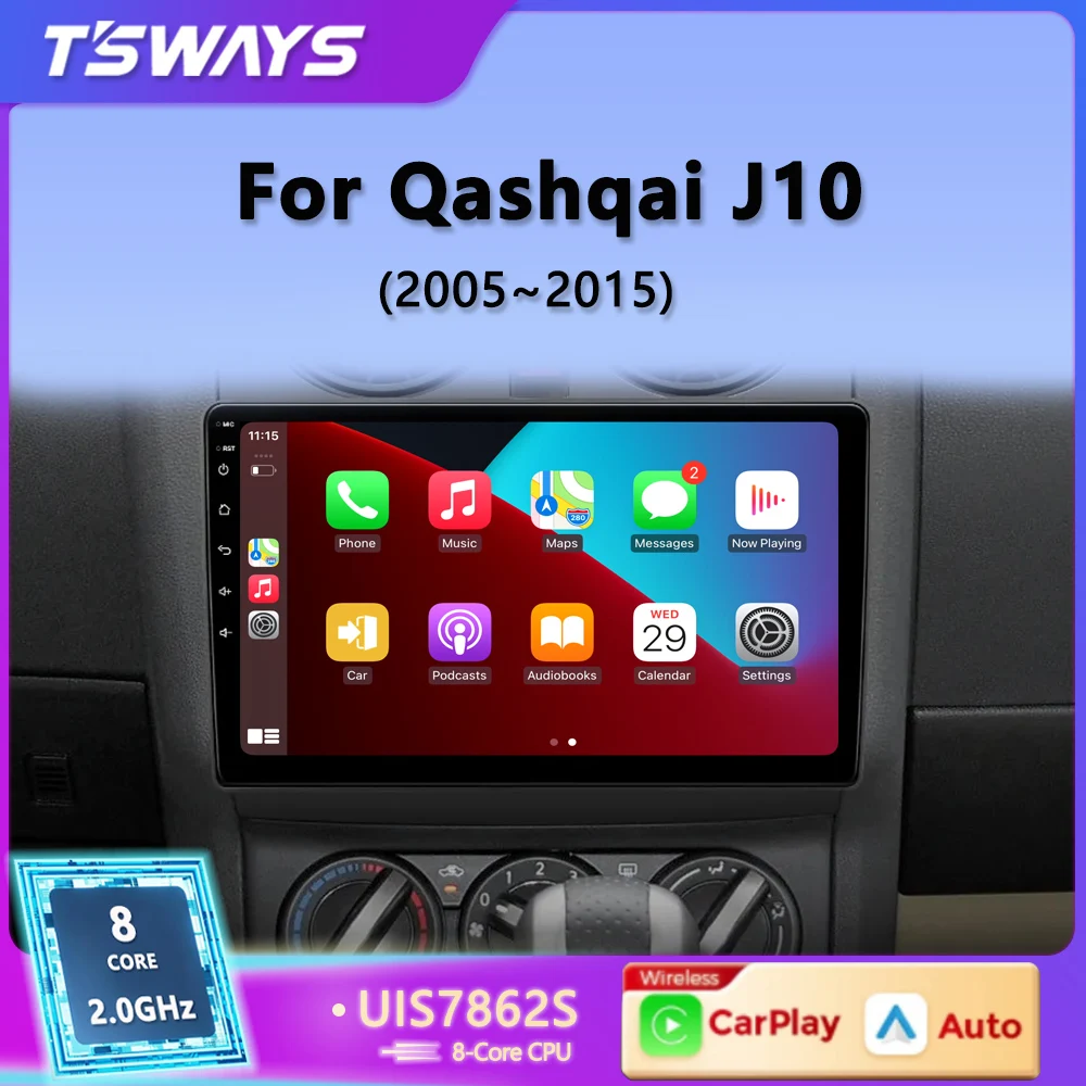 

Автомобильный радиоприемник Tsways, автомобильный радиоприемник Carplay для Nissan Qashqai J10 Rogue 2005-2015, автомобильный радиоприемник, мультимедийный плеер с Wi-Fi, 4G, DSP, 2 din