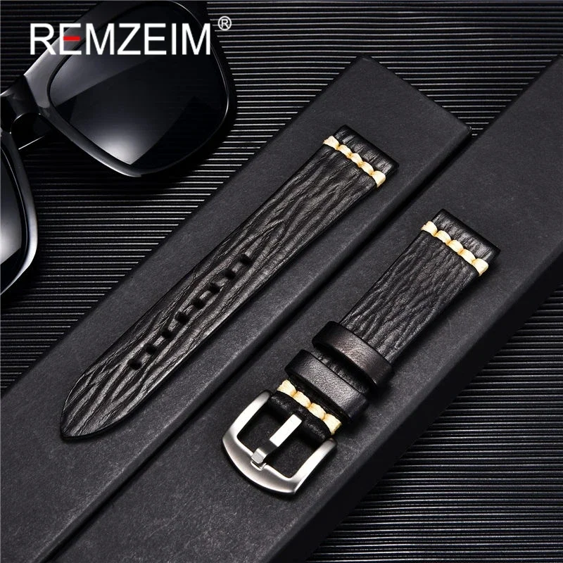 REMZEIM Premium Genuine Leather Green Watch Strap with Solid Clasp