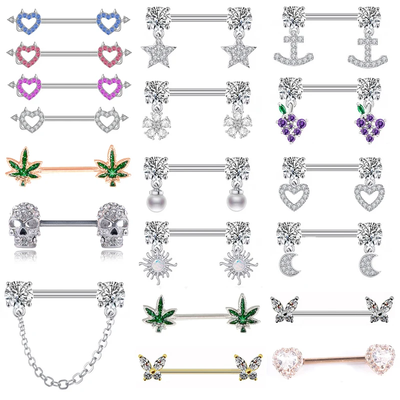 Nipple Rings Breast Shield Cover Bar Crystal Heart Nipple Piercing