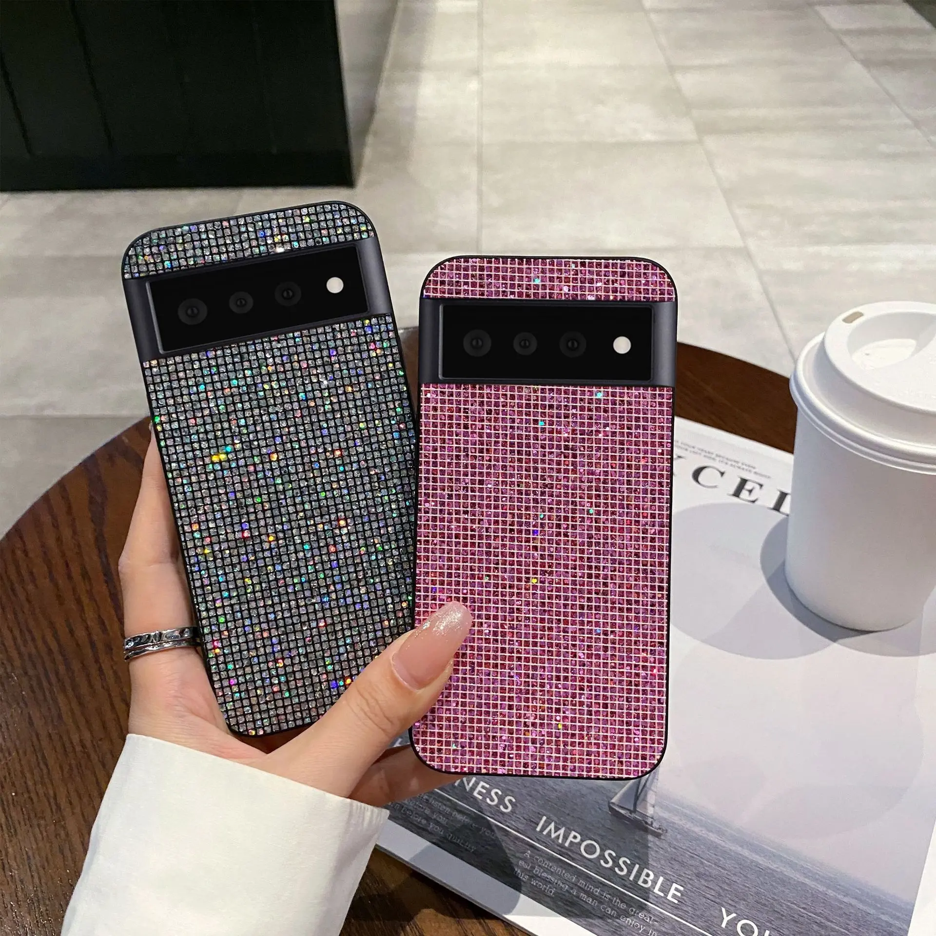 Vibrant Glitter Grid Pattern Shockproof Phone Case