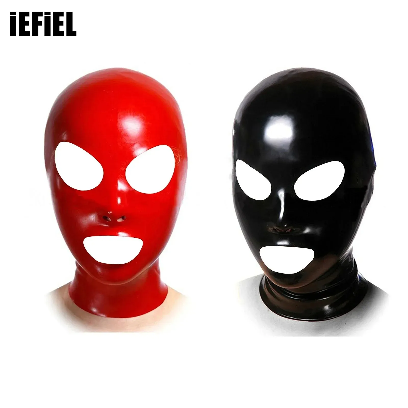 

Adult Unisex PU Masks Hood Rubber Full Face Cover Open Eyes Mouth Nostrils Back Zipper Face Mask for Club Role-playing