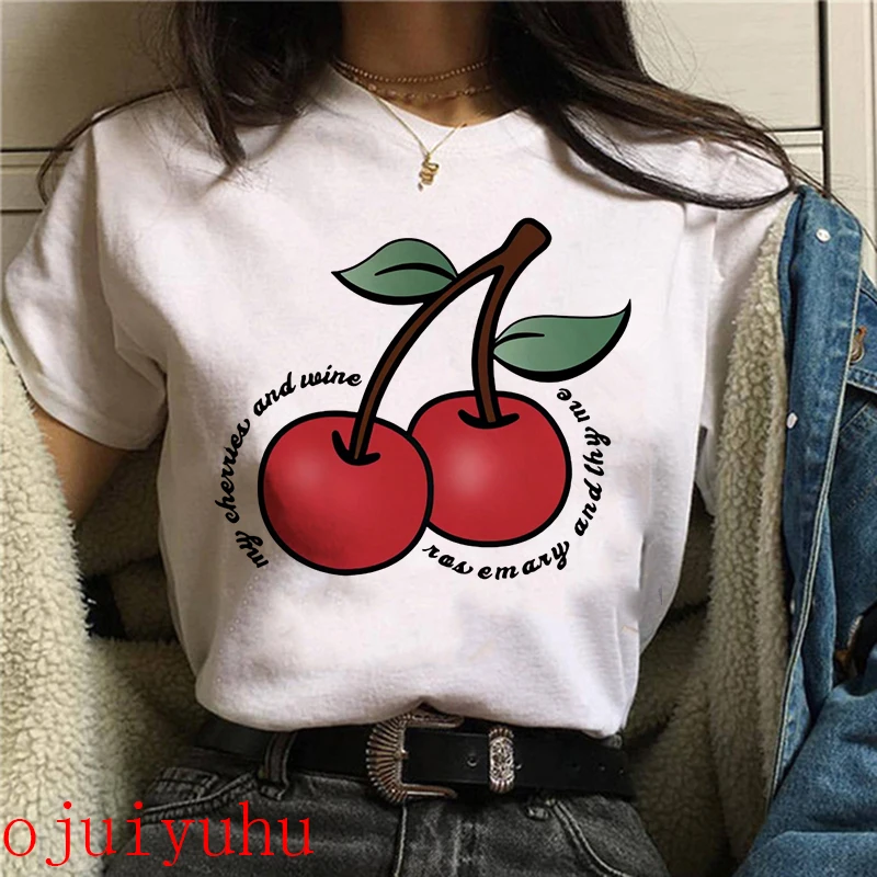 Camisetas informales de cereza de fresa dulce para mujer, camiseta gótica,  camiseta Harajuku de los años 90, Tops de verano, ropa de calle, y2k