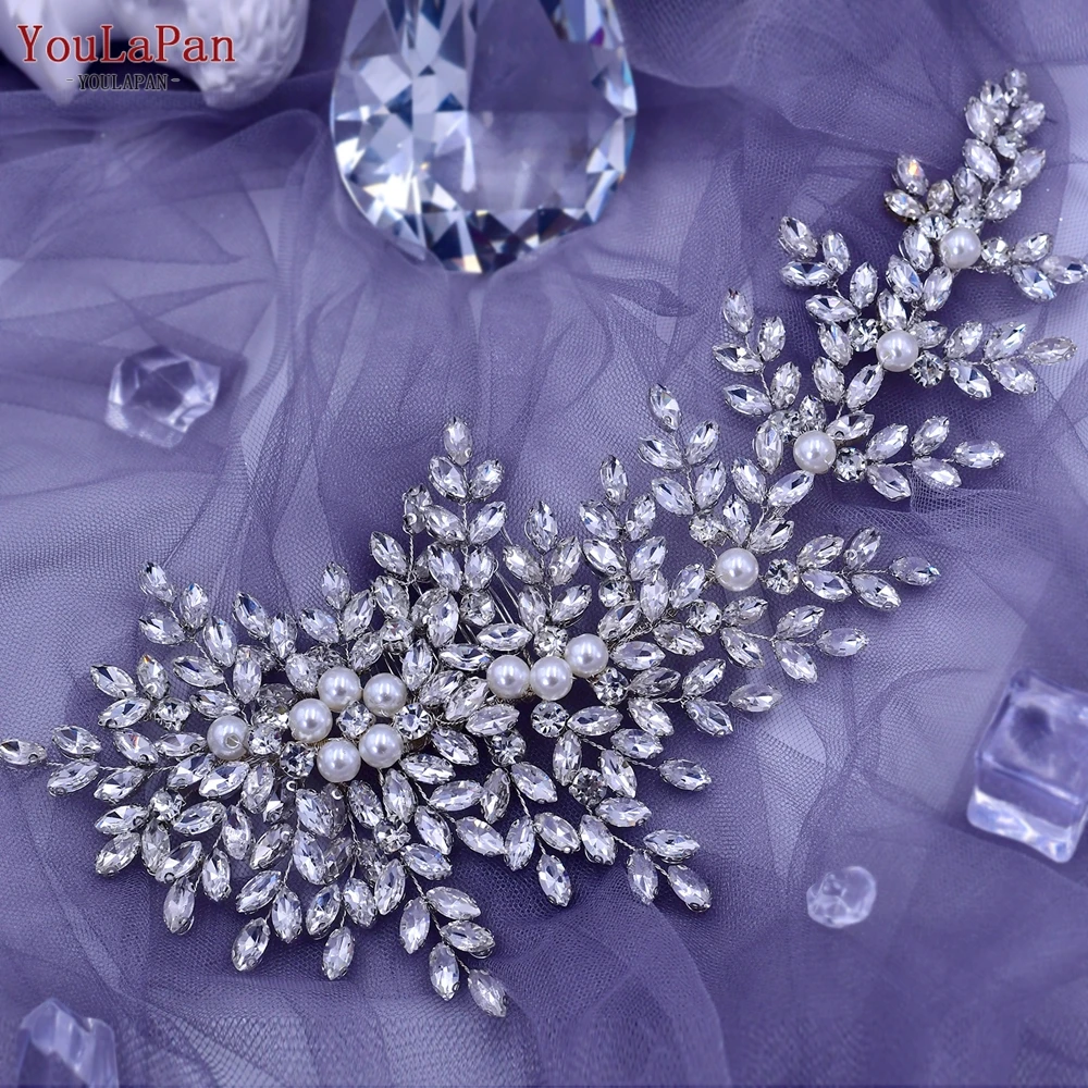 TOPQUEEN Silver Bridal Headband Wedding Hair Accessories Rhinestone Pearls Bridal Headpiece Hair Ornament Women Headdress HP434