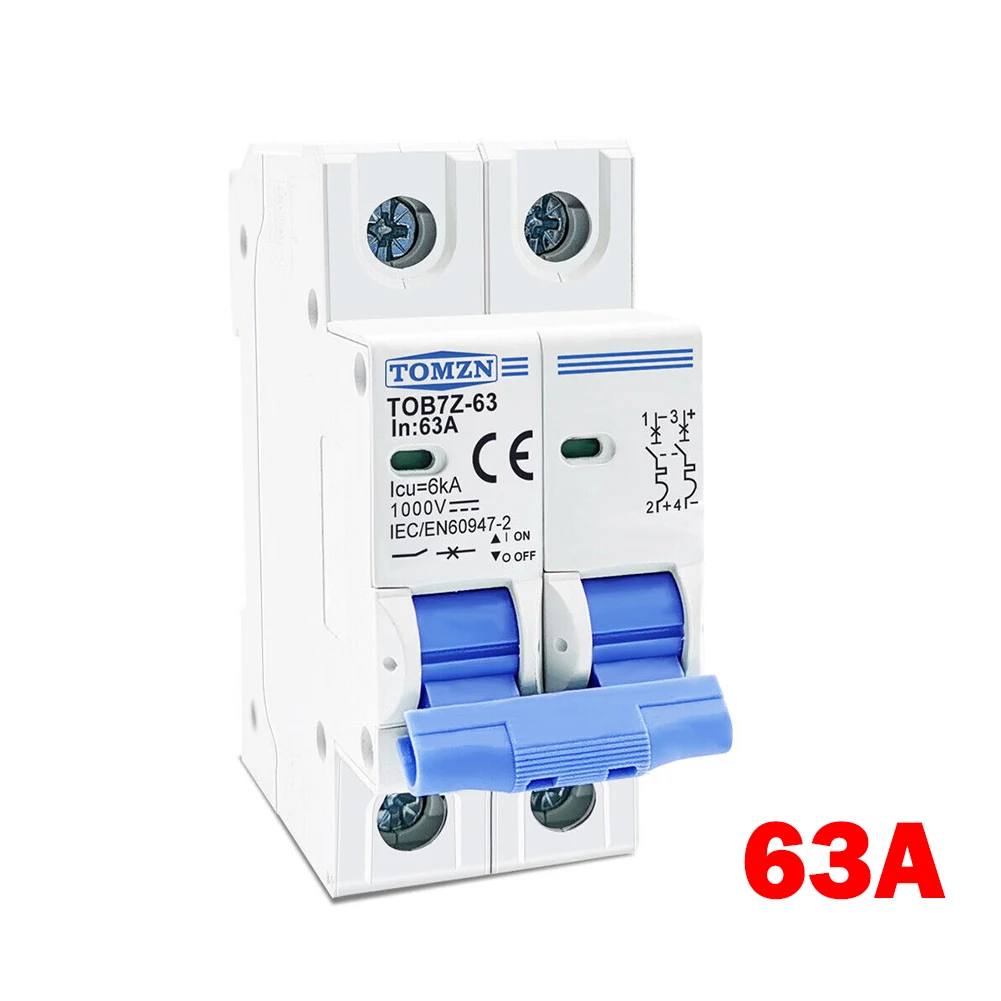 Solar MCB 2P DC 1000V Solar Mini Circuit Breaker 3A 6A 10A 16A 20A 25A 32A 40A 50A 63A DC For PV Photovoltaic Circuit Breakers