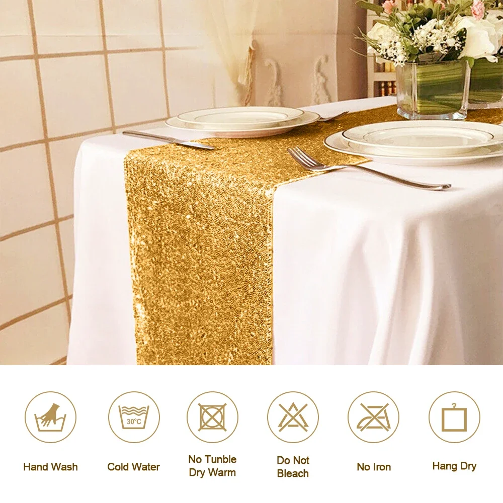 Description Picture 4 of itemTable Runner Glitter Golden Sequin Wedding Decorations Tablecloth Christmas Bridal Baby Shower Party Thanksgiving Table Decor
