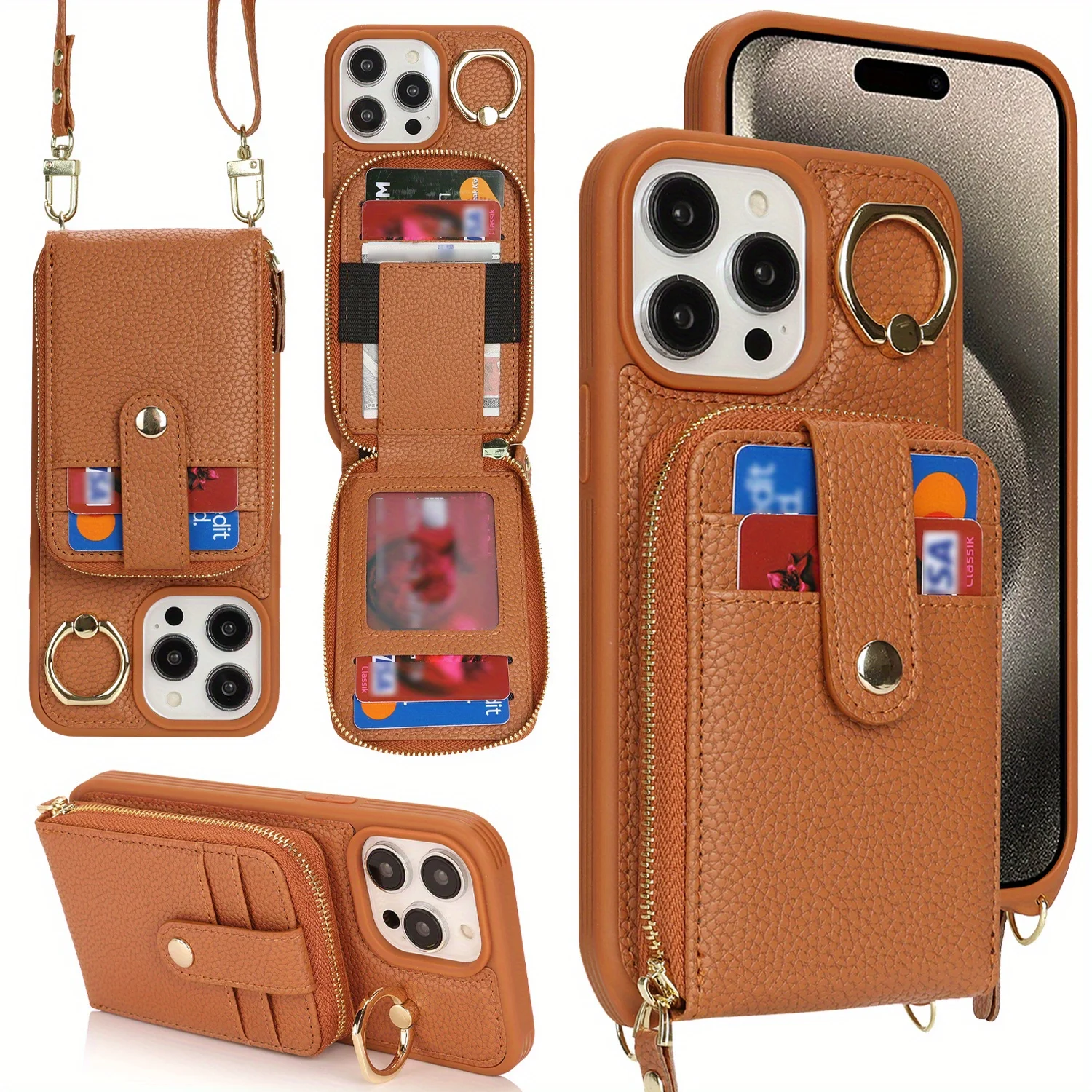 RFID Faux Leather Crossbody Zipper Wallet Phone Case with Large Card Slot Capacity