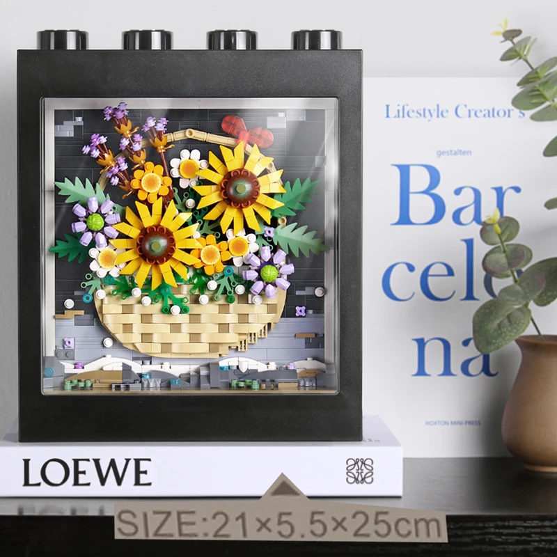 

LOZ MINI Sunflower Flower Basket Painting DIY Bricks MOC Creative Tiger Frame Decoration Building Block Kids Toys Girls Gifts