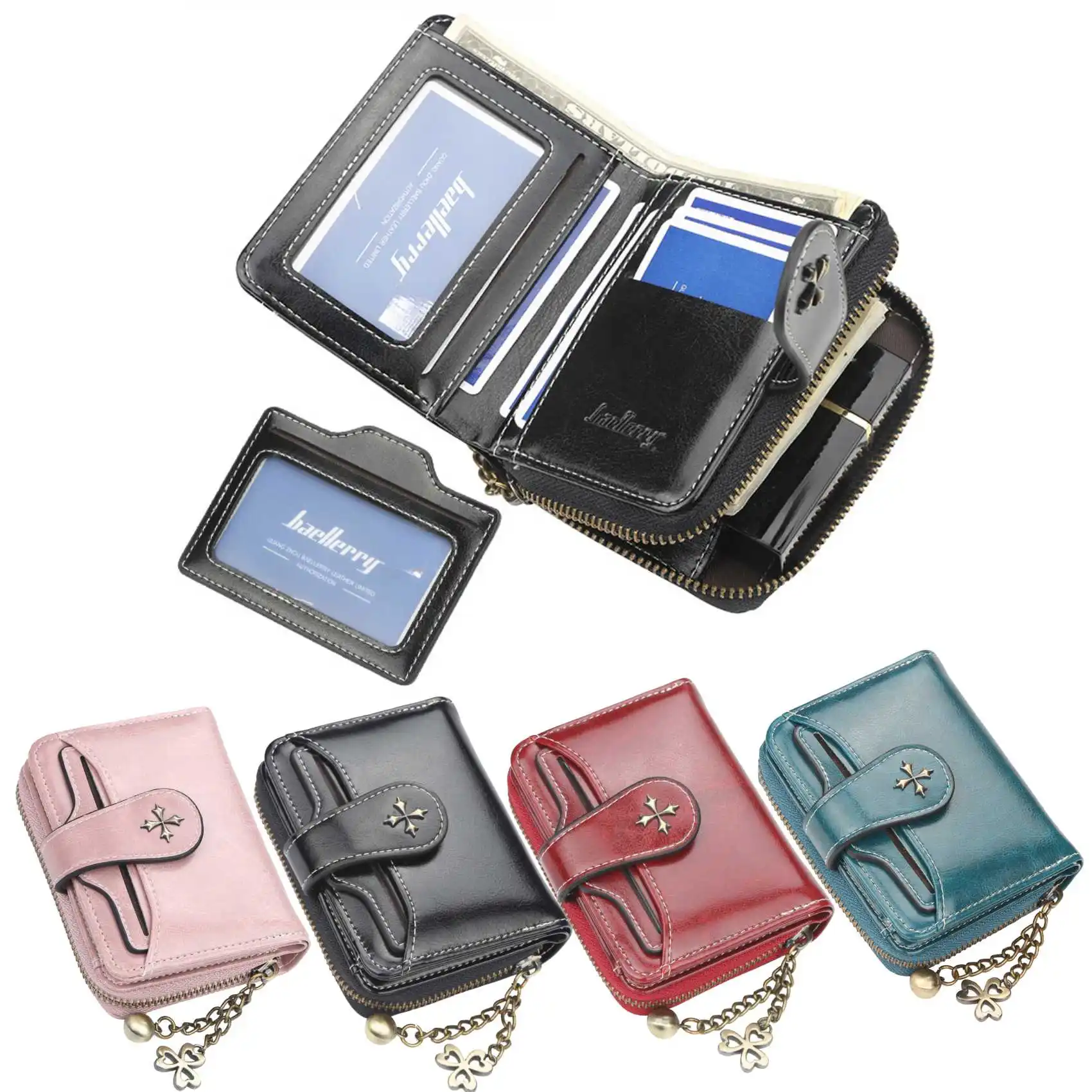 Women's Short Oil Wax Leather Coin Purse Fashion Buckle Zipper Wallet Driver's License Card Bag women wallet zipper wallets leather wallet coin purse wallet coin purse women coin purse women purse card wallet