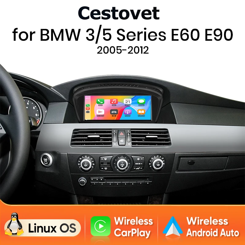 Radio para coche Junsun con sistema Linux, Carplay inalámbrico y Android Auto para BMW Serie 5 E60 E61 E62 E63 E64 Serie 3 E90 E91 E92 E93 CCC CIC, reproductor multimedia, GPS, navegación y pantalla táctil. 1