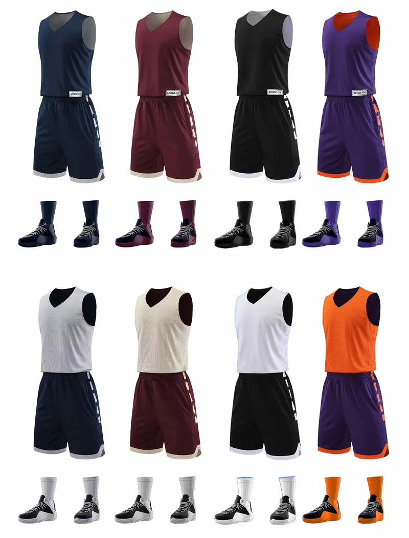 Men Sports Suit Basketball Training Clothes Double-sided Basketball Jerseys Suit For Men Women Quick-drying Sleeveless