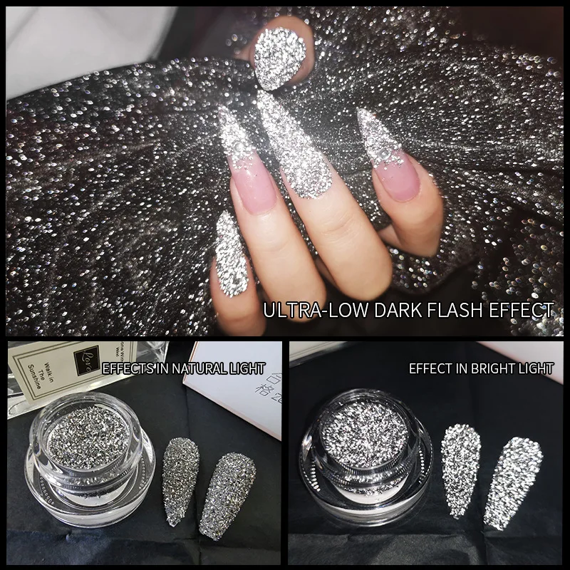 1box Shiny Reflective Diamond Nail Glitter Powder Silver Holographic Micro Drill Dazzling Crystal Gel Polish Manicure Pigment