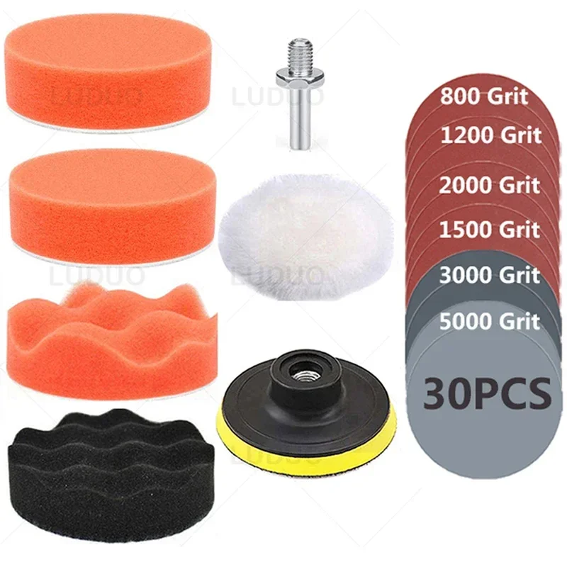 26PCS3CarPolishingDiscBuffingSpongePolishingPadWaxWoolWheel